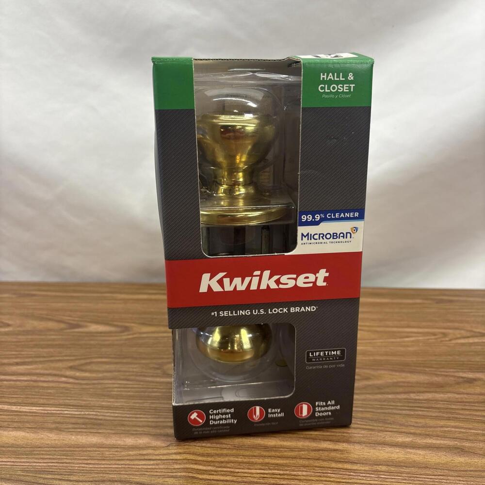 Kwikset Cameron Style  Passage Door Knob Set in Polished Brass - Open Box
